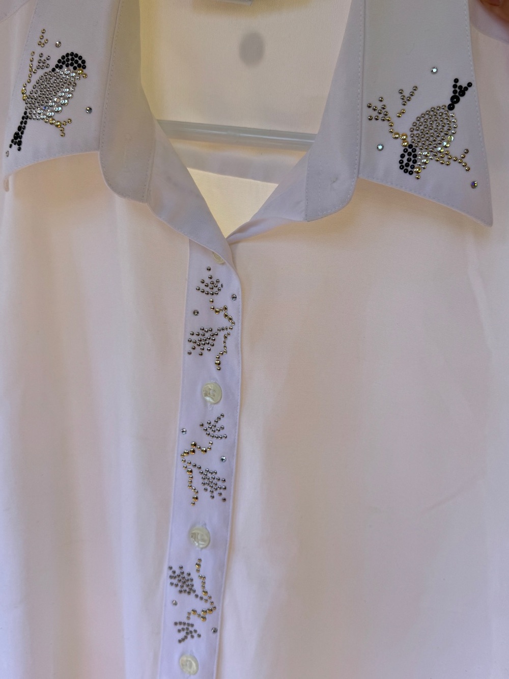Christine Alexander White Top with Gold Logo Accent